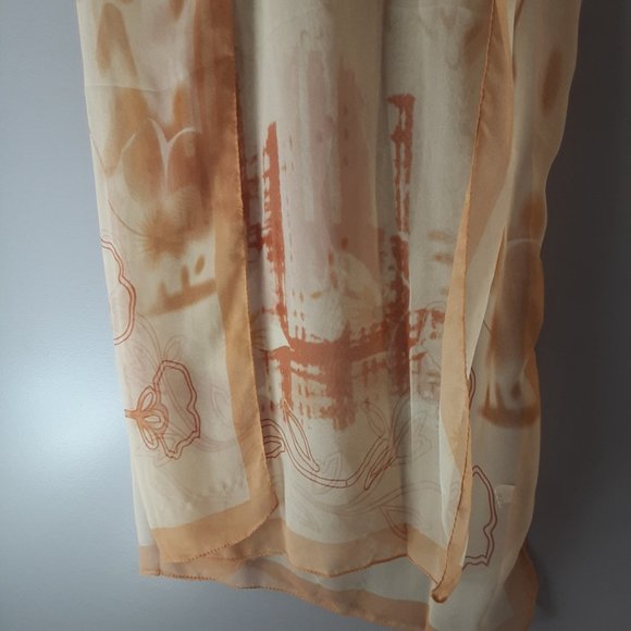 100% Silk Oblong Scarf Floral Yellow Gold Cream - Picture 4 of 12